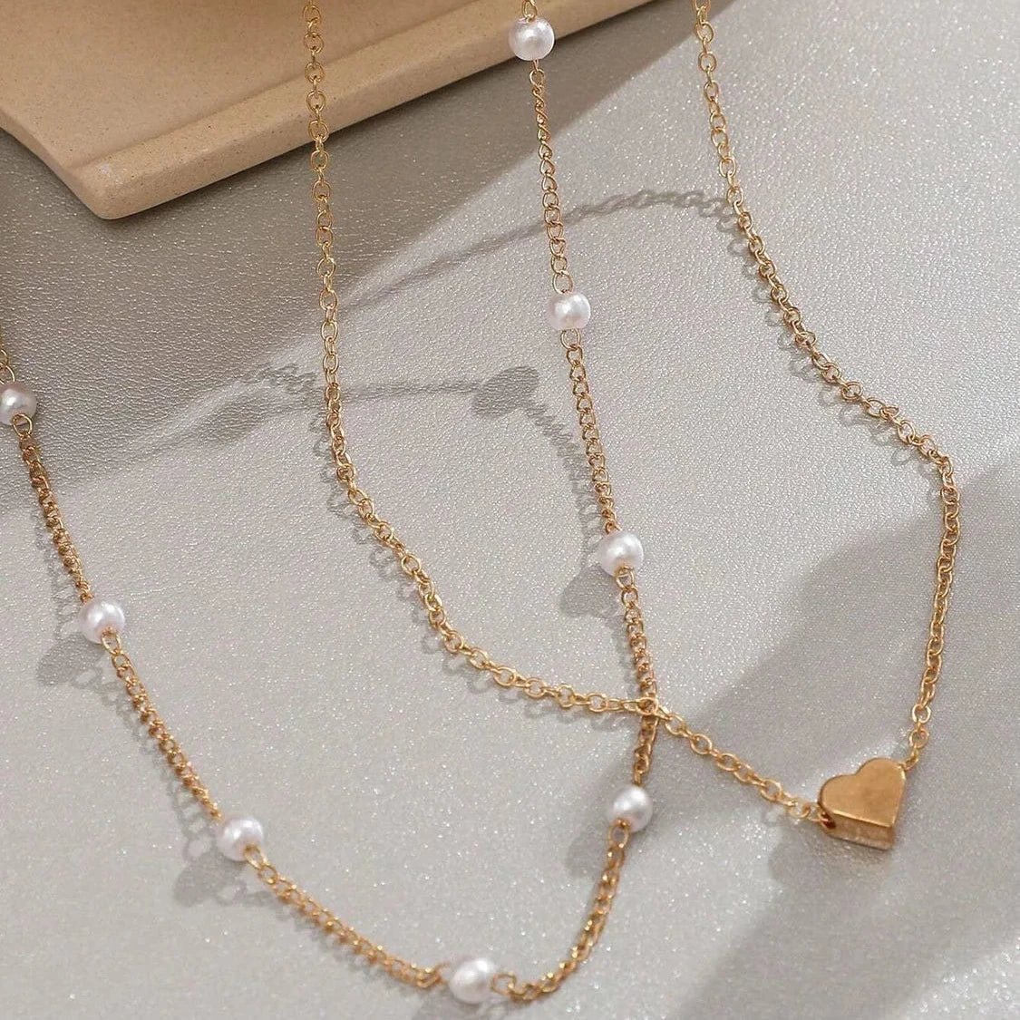 Pearl Heart Charm Trio Necklace