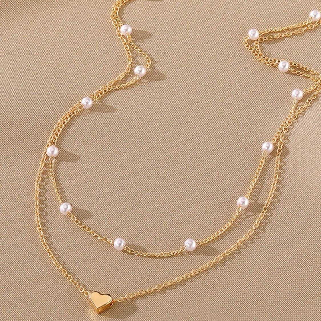 Pearl Heart Charm Trio Necklace