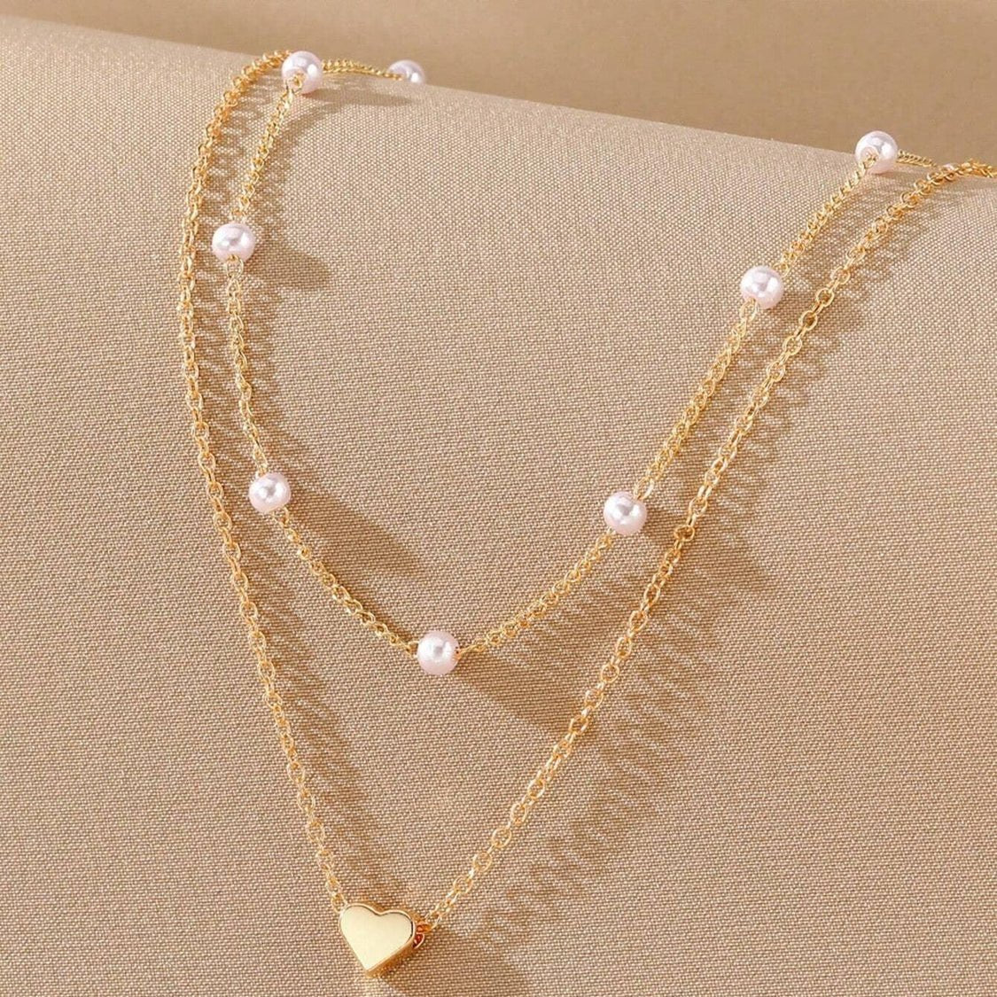 Pearl Heart Charm Trio Necklace